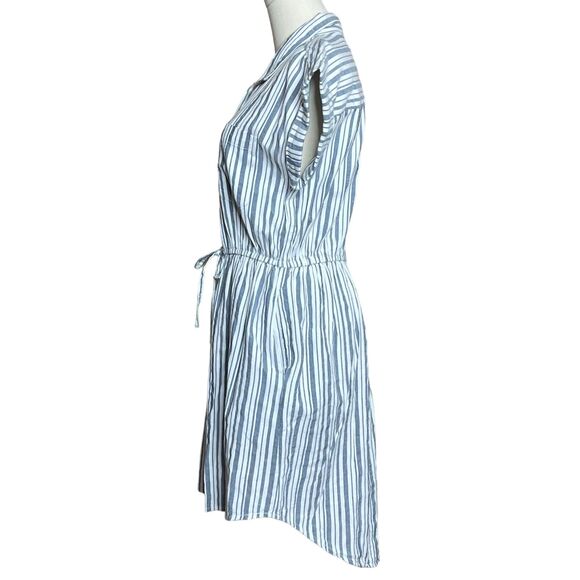 Japna Striped 100% Cotton Button Up Mini Shirt Dress Pockets Collared Size M - Picture 4 of 10